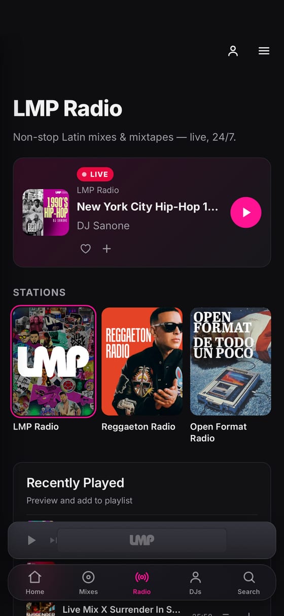 LMP Radio genre stations playing live in the app
