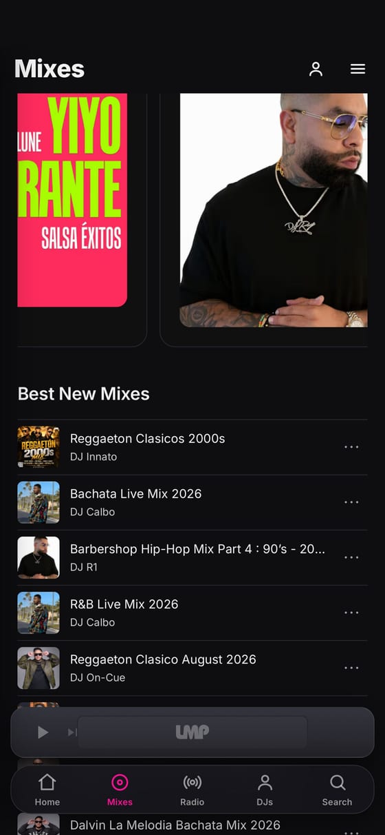 Browsing DJ mixes in the LMP DJ app