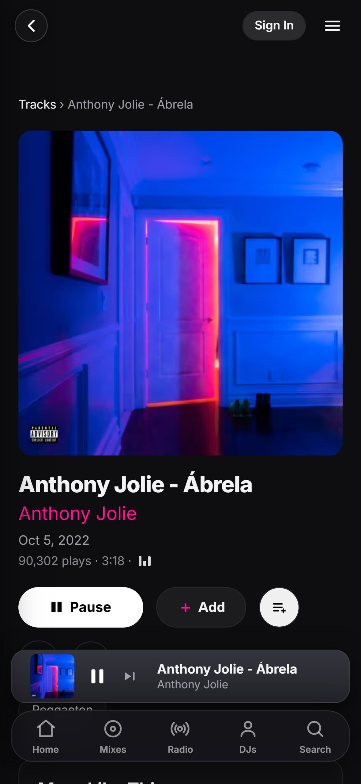 “Ábrela” by Anthony Jolie playing in the LMP DJ app