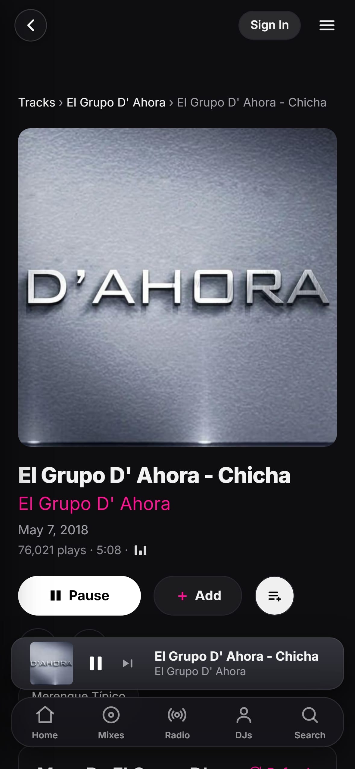 “Chicha” by El Grupo D' Ahora playing in the LMP DJ app