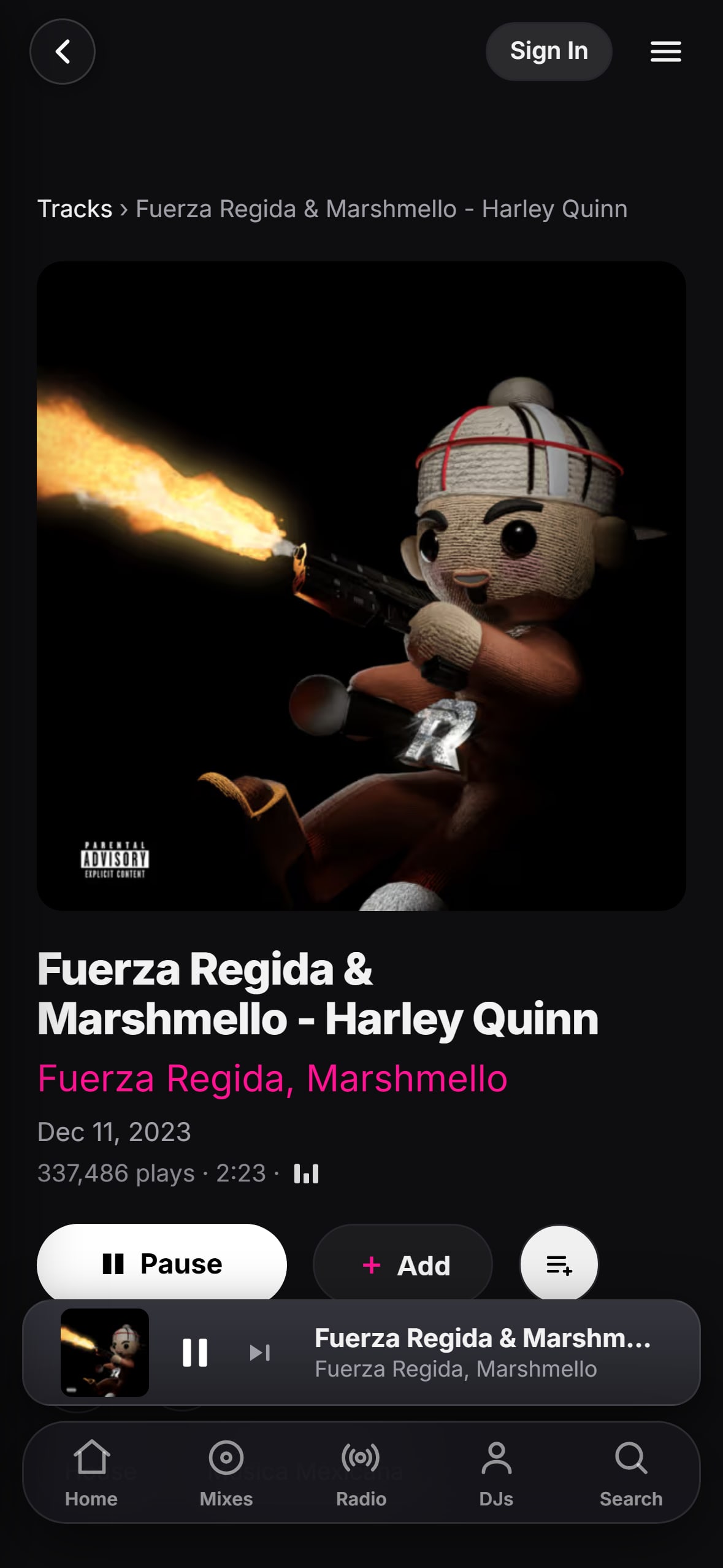 “Harley Quinn” playing in the LMP DJ app