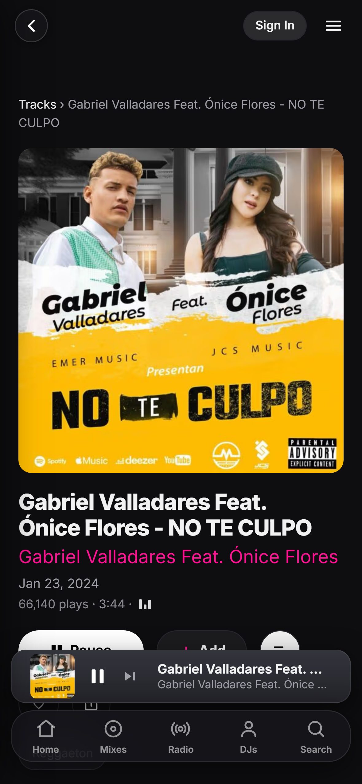 “NO TE CULPO” playing in the LMP DJ app