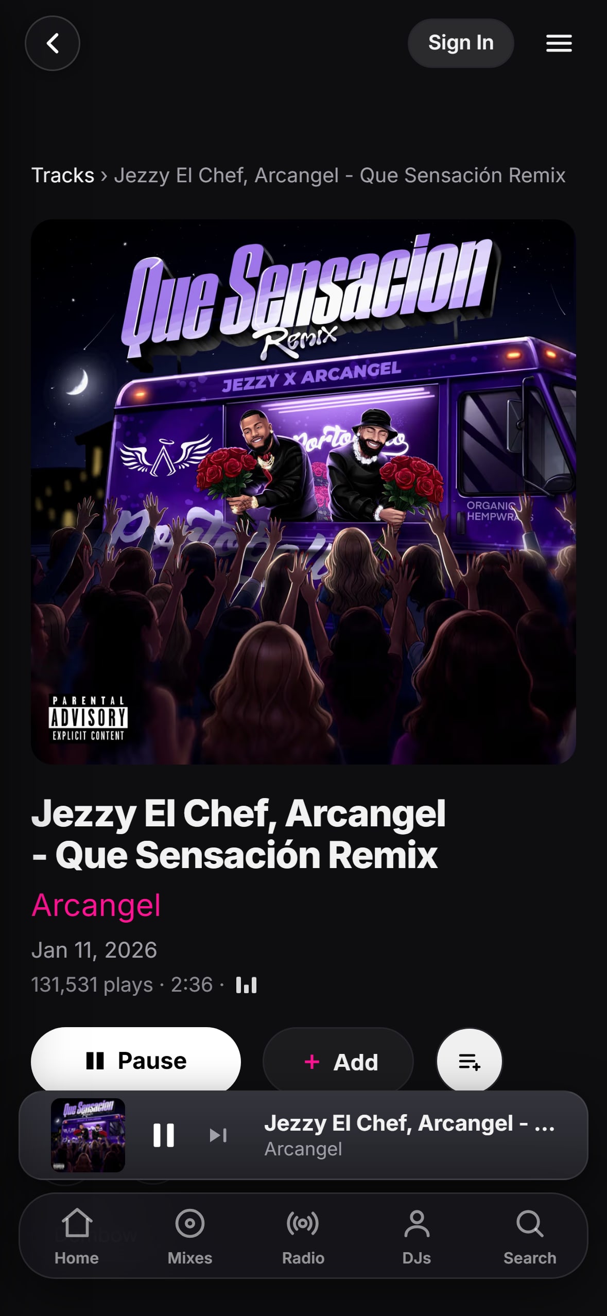 The “Que Sensación” remix playing in the LMP DJ app
