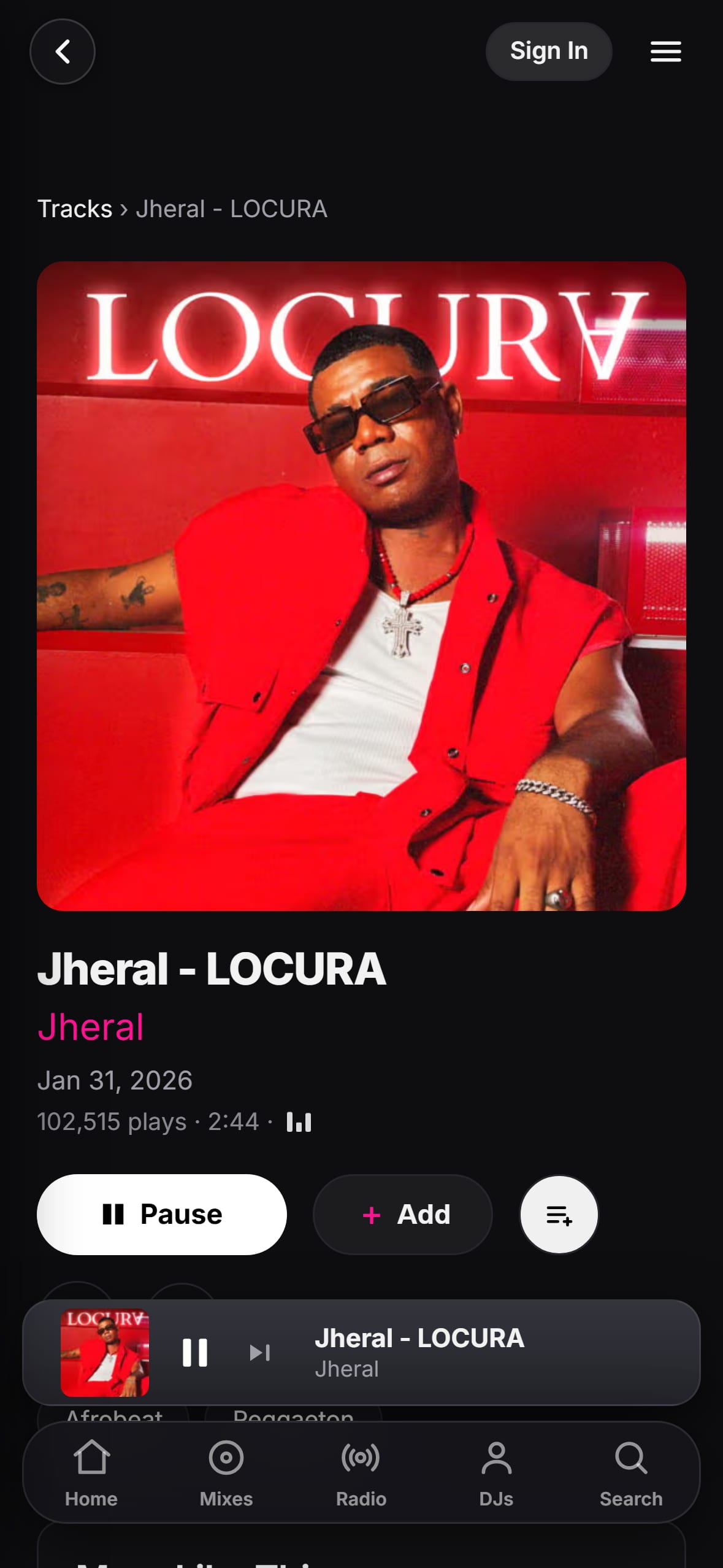 “Locura” by Jheral playing in the LMP DJ app