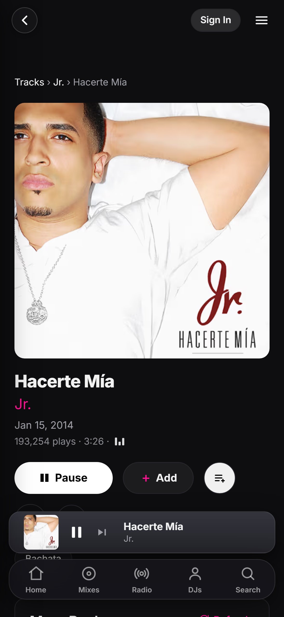 “Hacerte Mía” playing in the LMP DJ app
