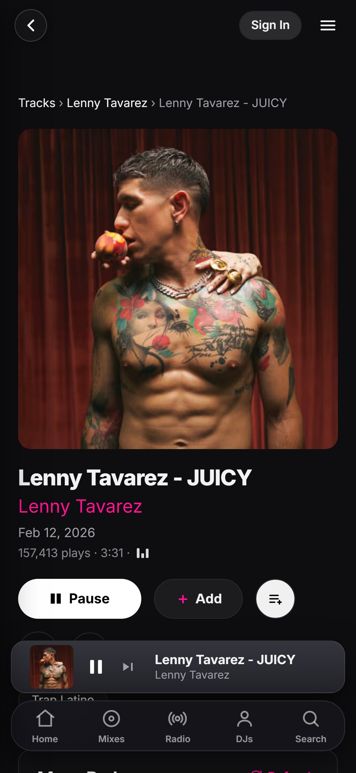 “JUICY” by Lenny Tavárez playing in the LMP DJ app