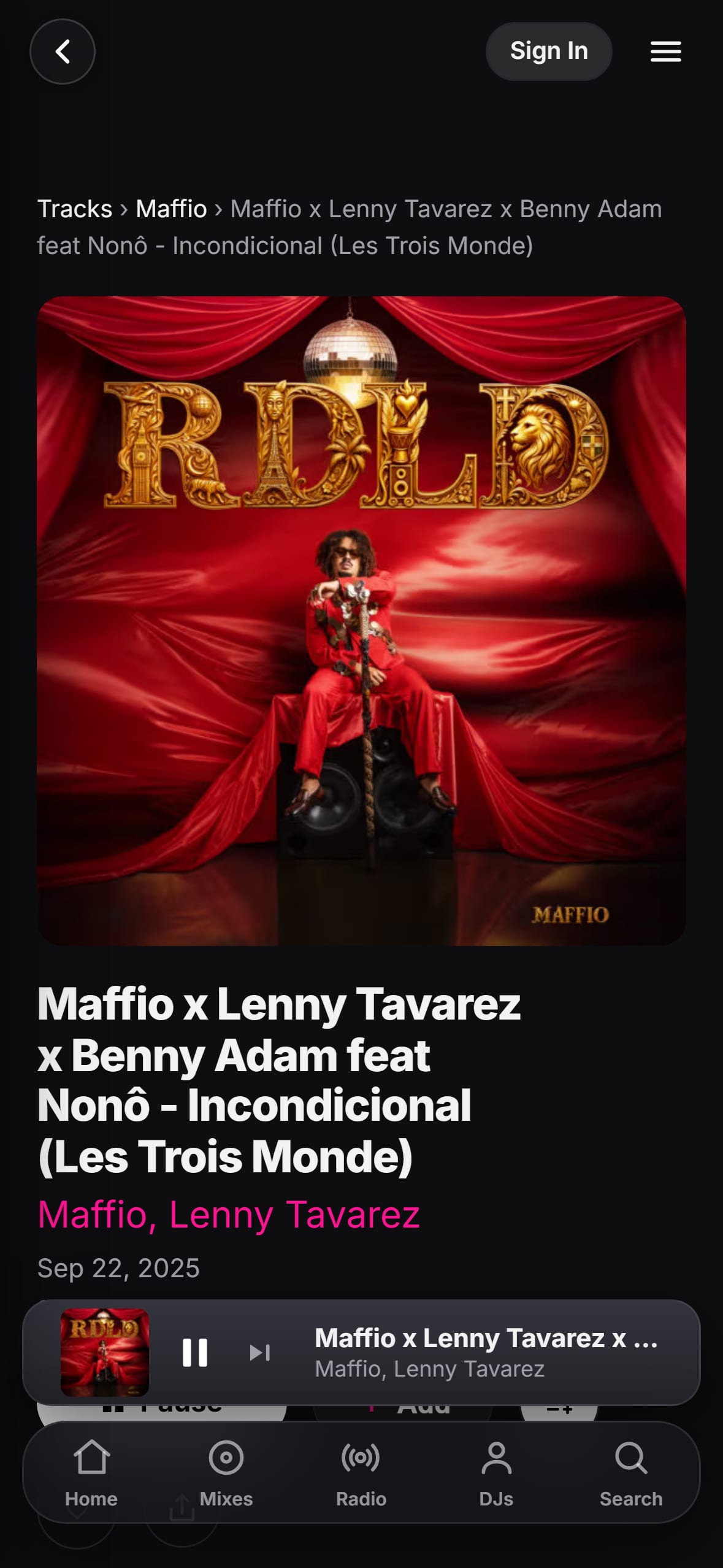 “Incondicional” playing in the LMP DJ app