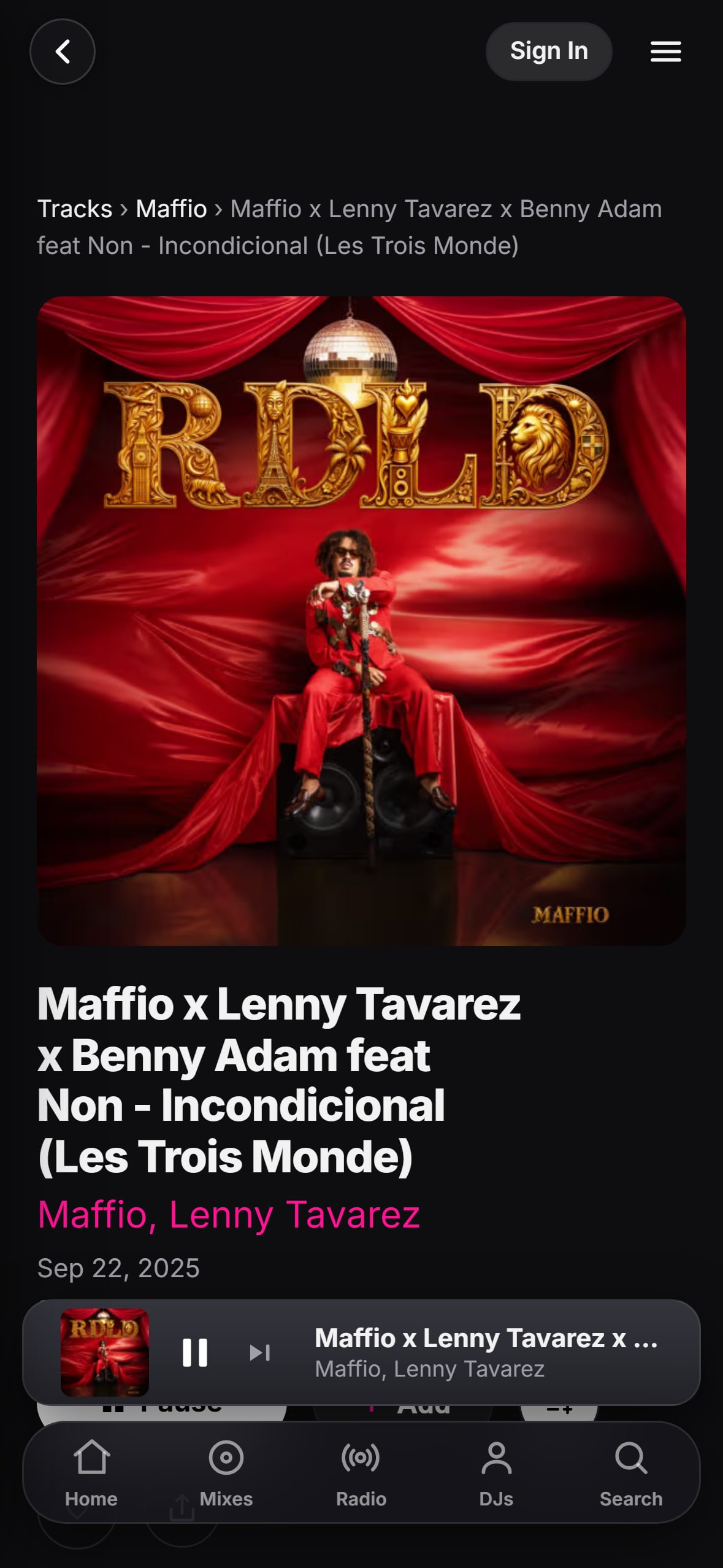 “Incondicional” playing in the LMP DJ app