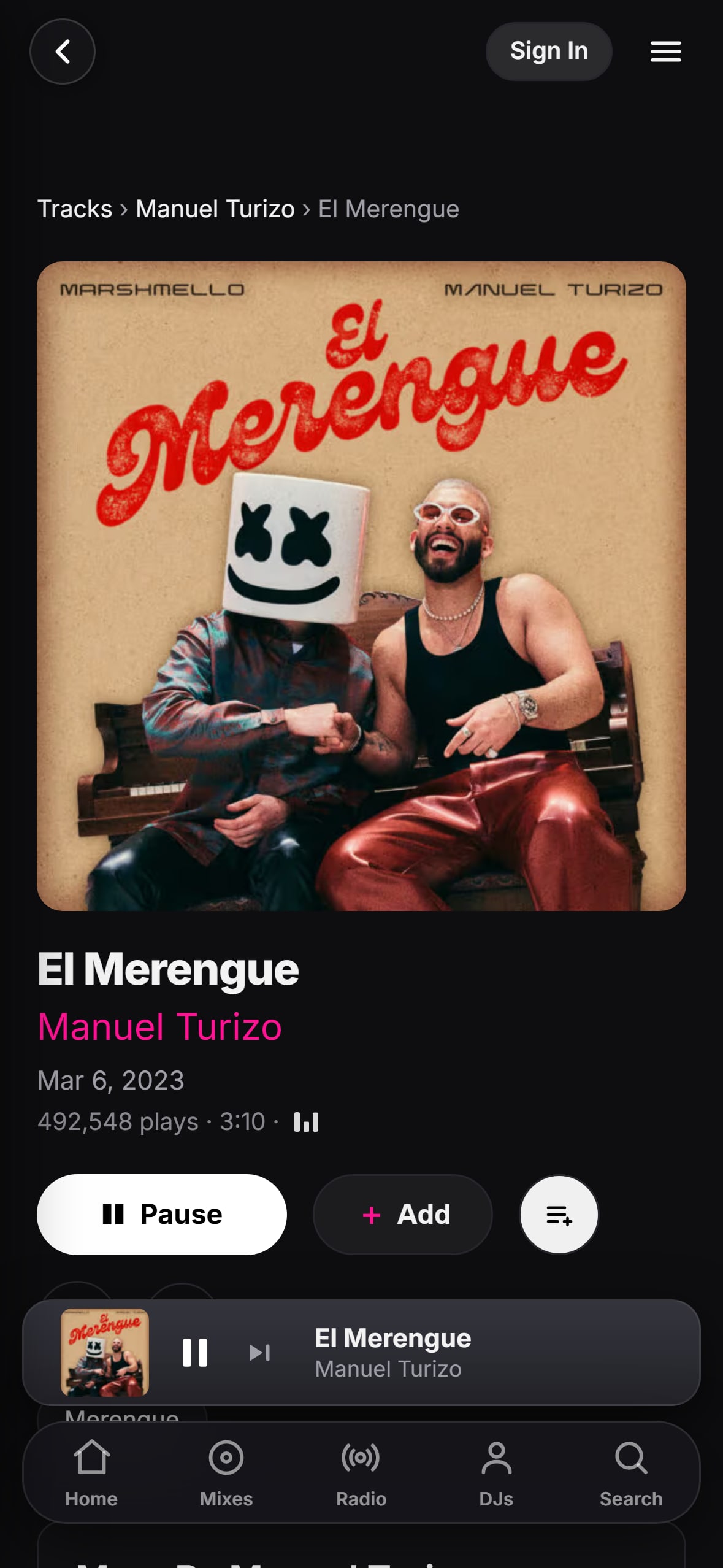 “El Merengue” playing in the LMP DJ app