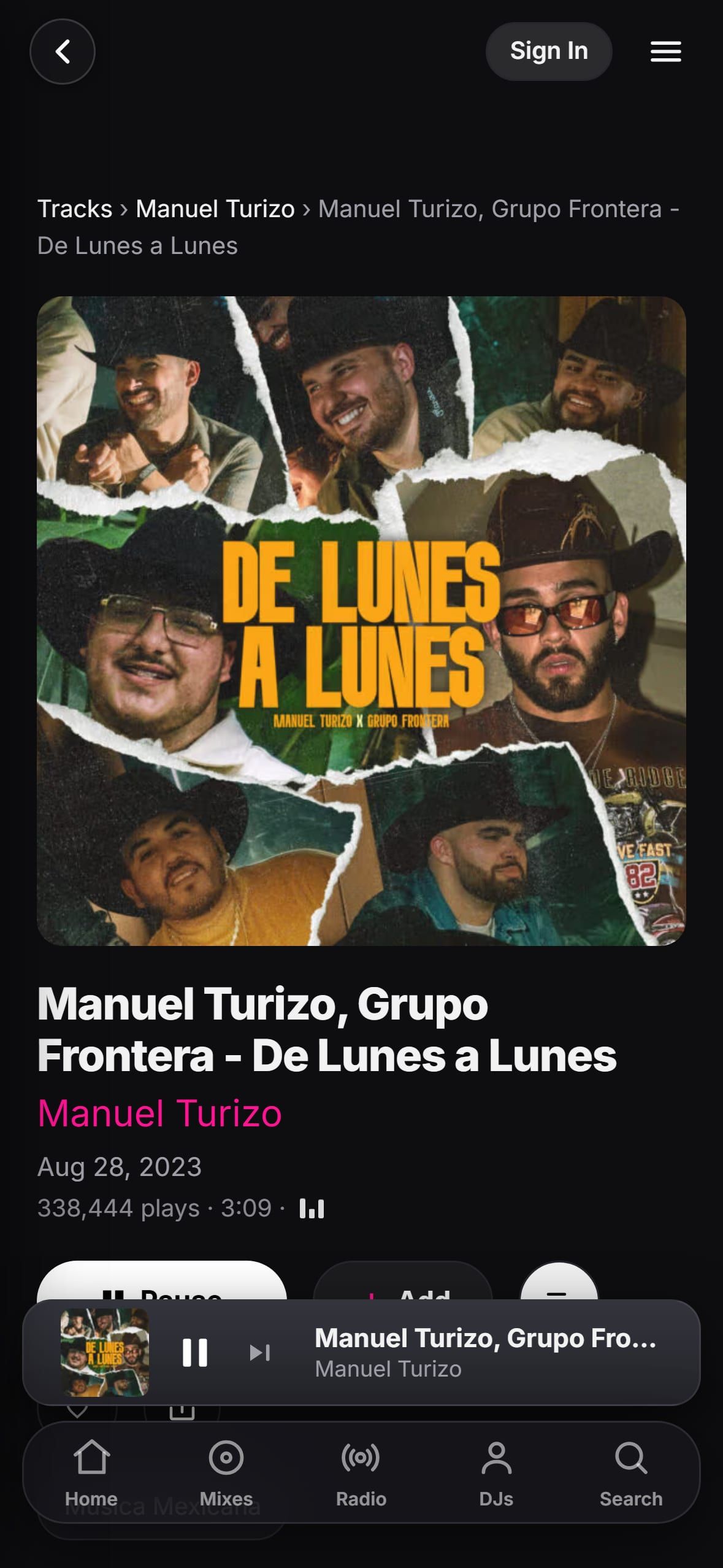 “De Lunes a Lunes” playing in the LMP DJ app