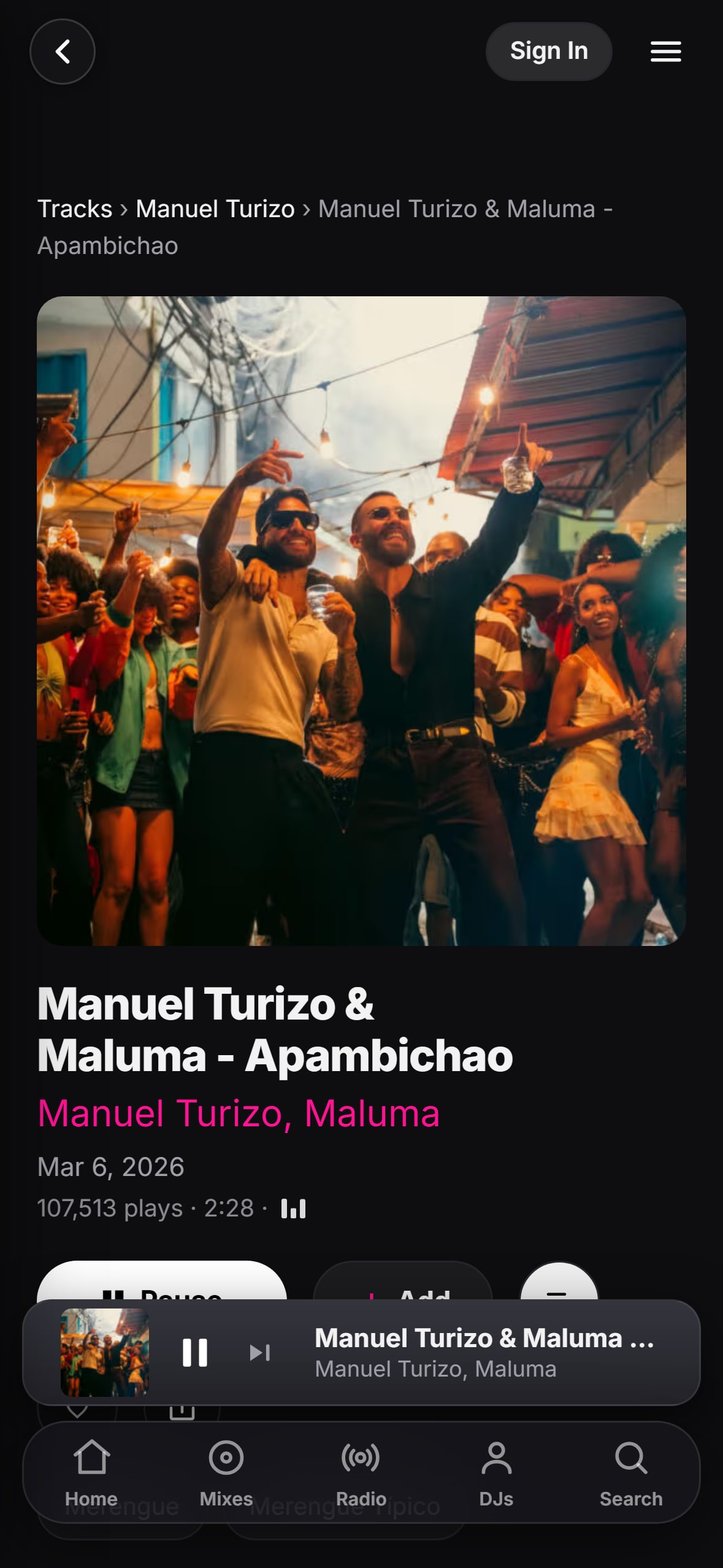 “Apambichao” playing in the LMP DJ app