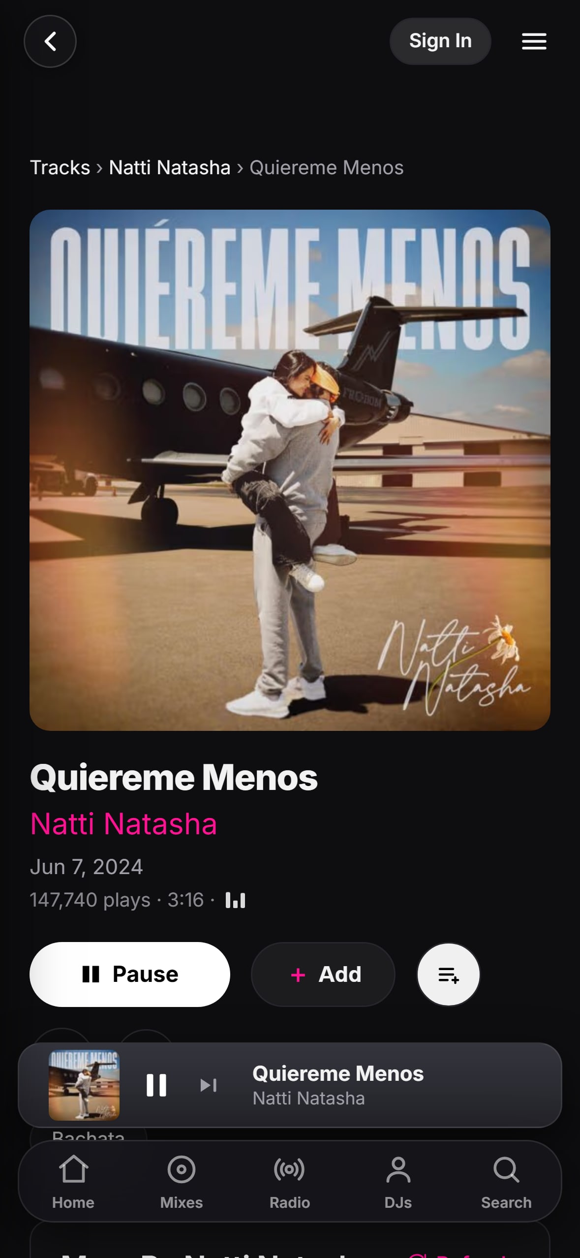 “Quiéreme Menos” playing in the LMP DJ app