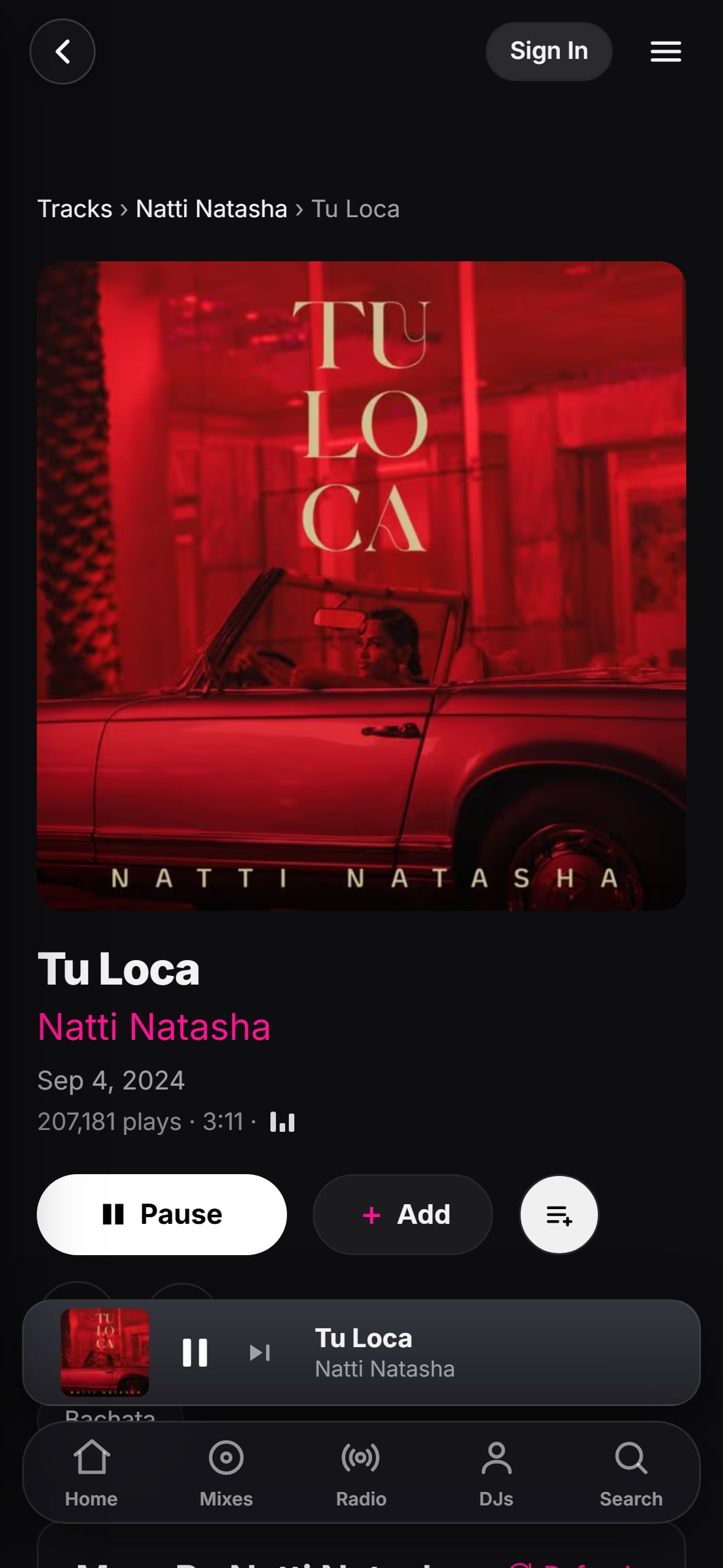 “Tu Loca” playing in the LMP DJ app