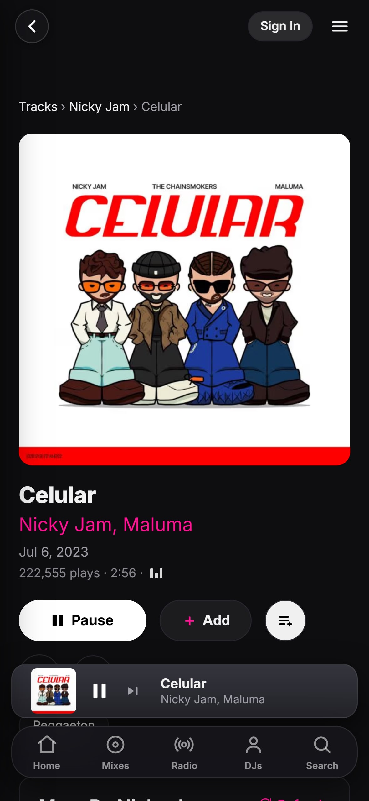 “Celular” playing in the LMP DJ app
