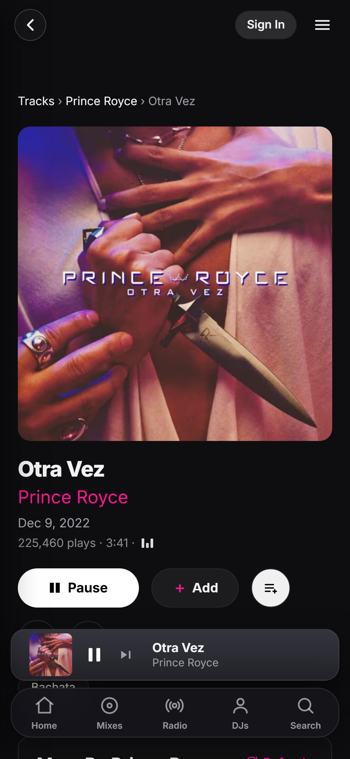 “Otra vez” playing in the LMP DJ app