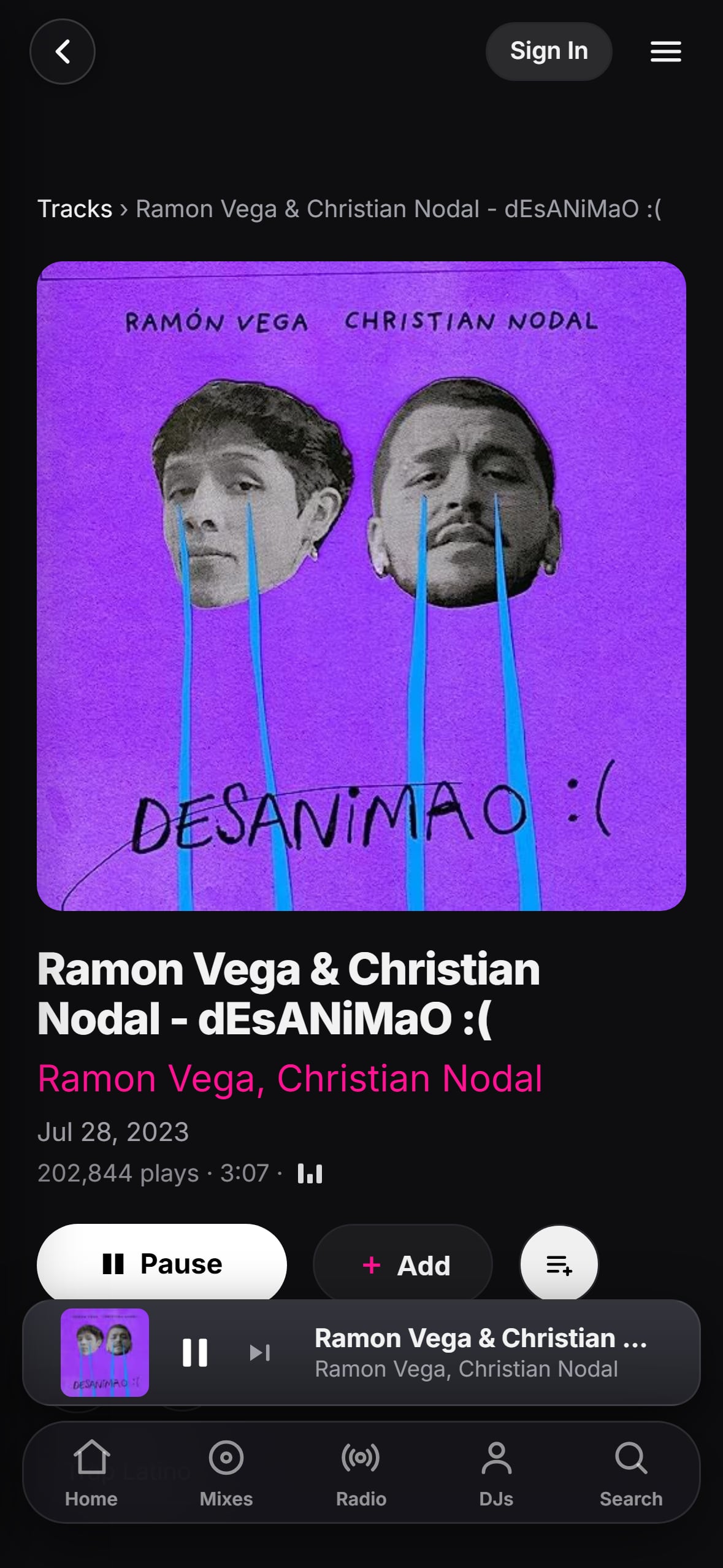 “dEsANiMaO :(” playing in the LMP DJ app