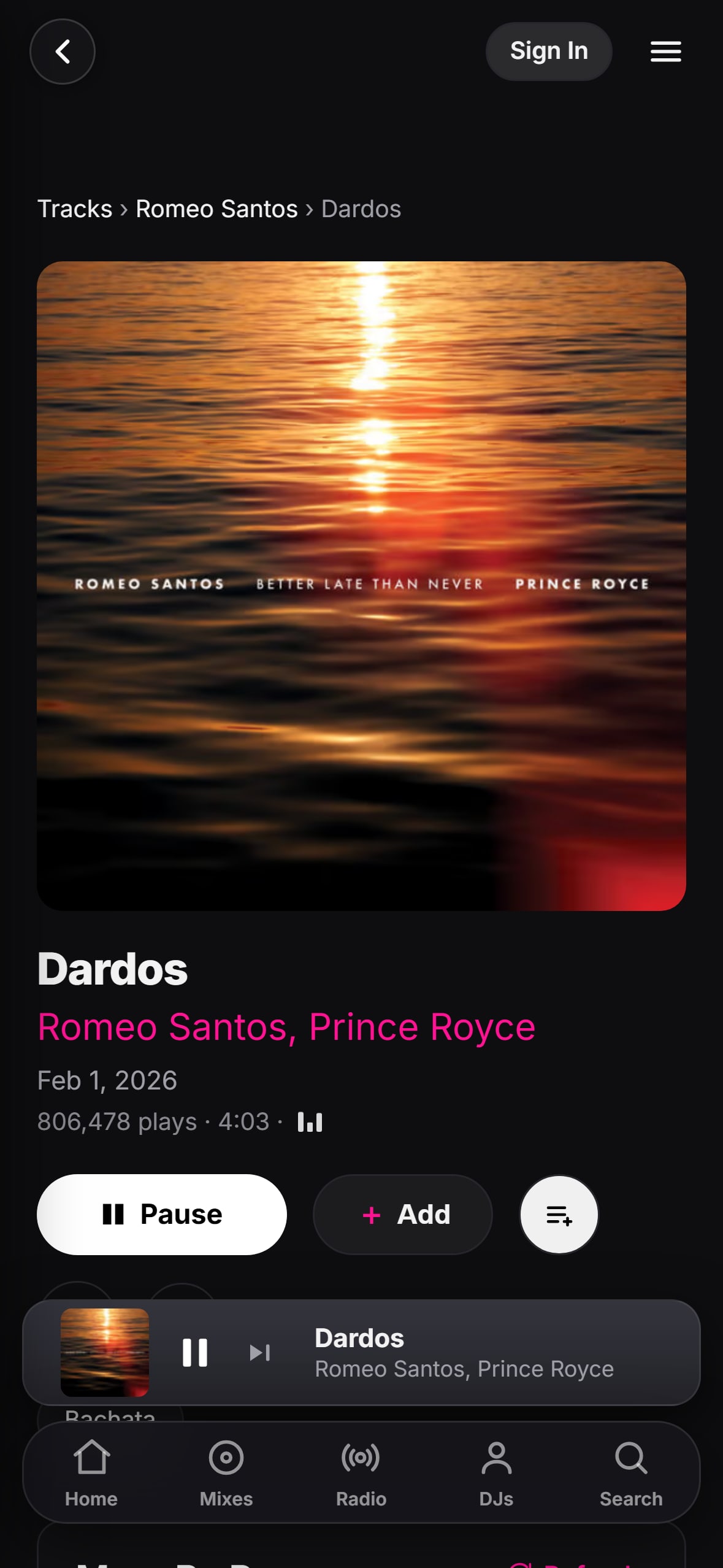 “Dardos” playing in the LMP DJ app
