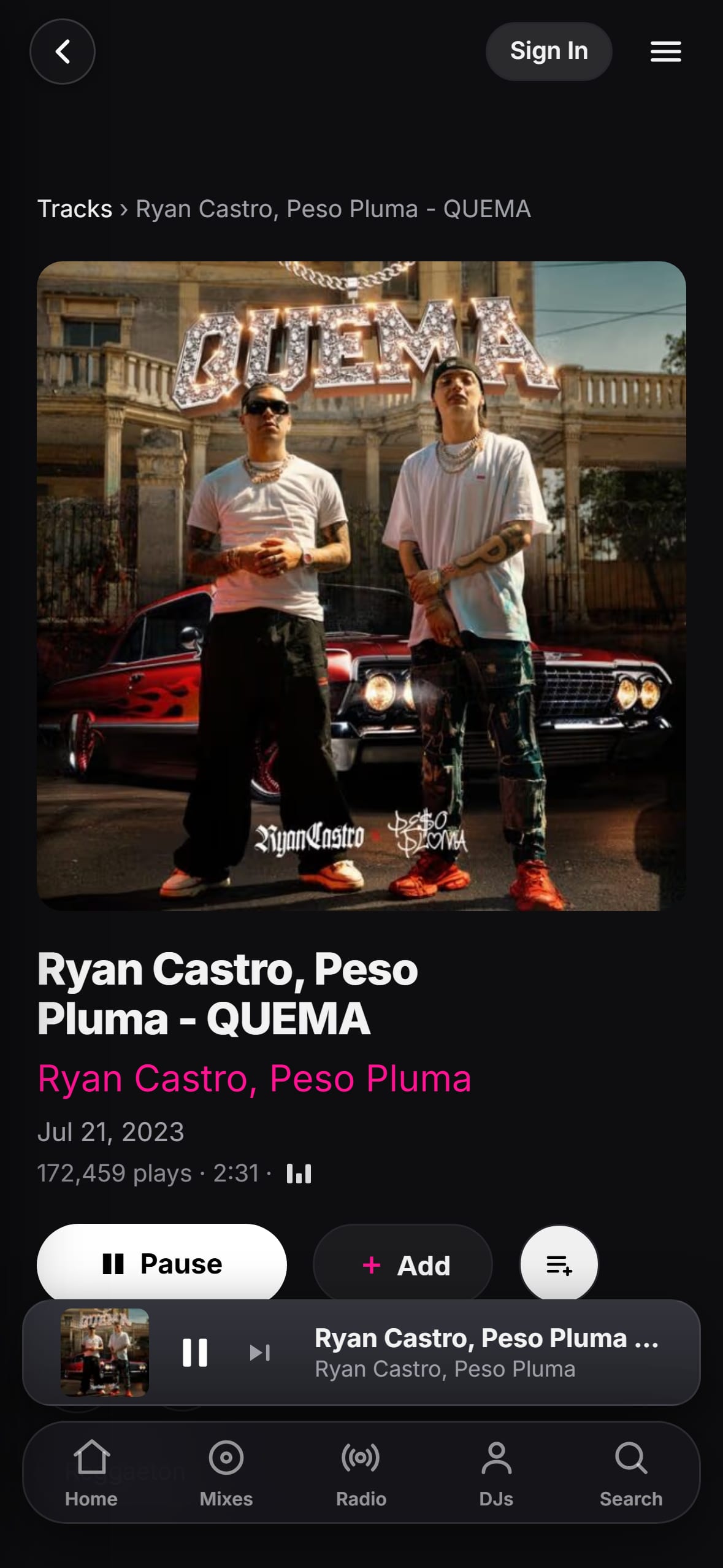 “QUEMA” playing in the LMP DJ app