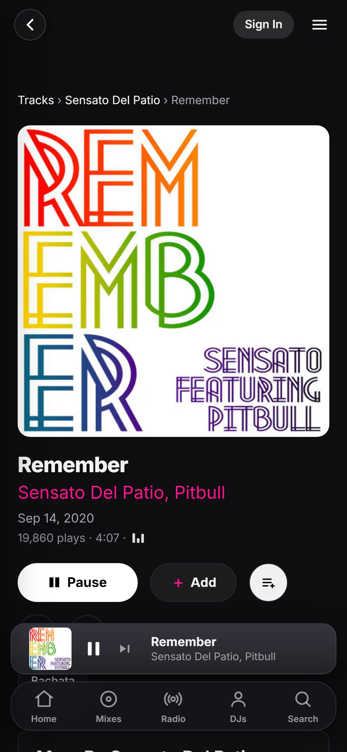 “Remember” with Pitbull playing in the LMP DJ app