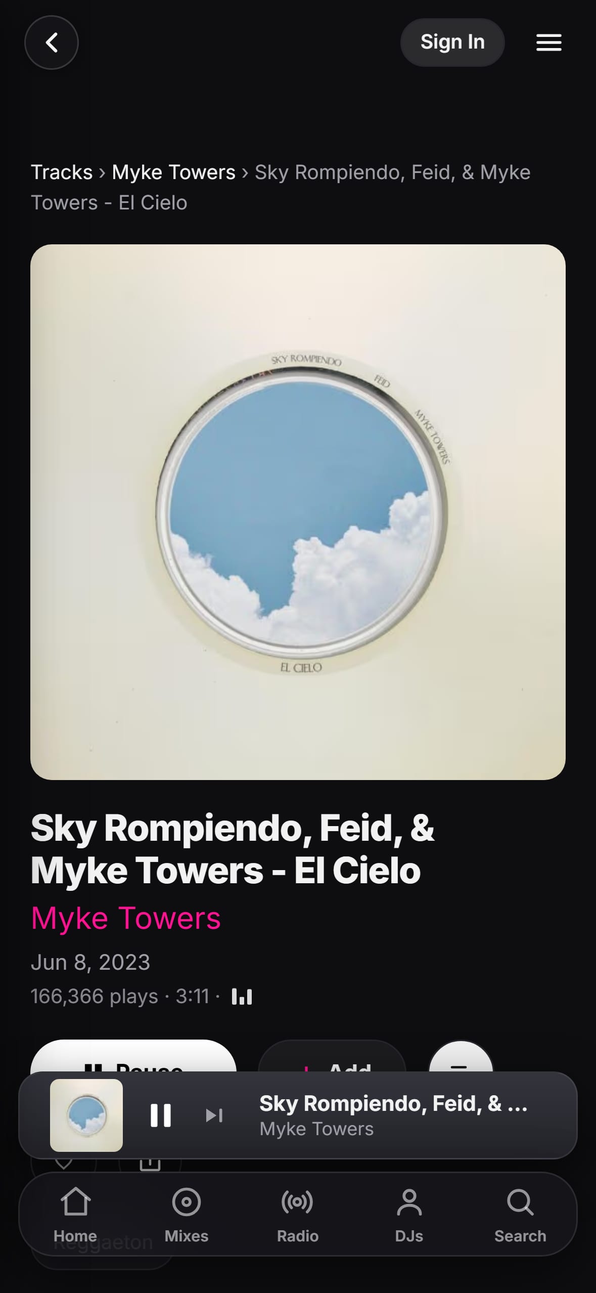 “El Cielo” playing in the LMP DJ app