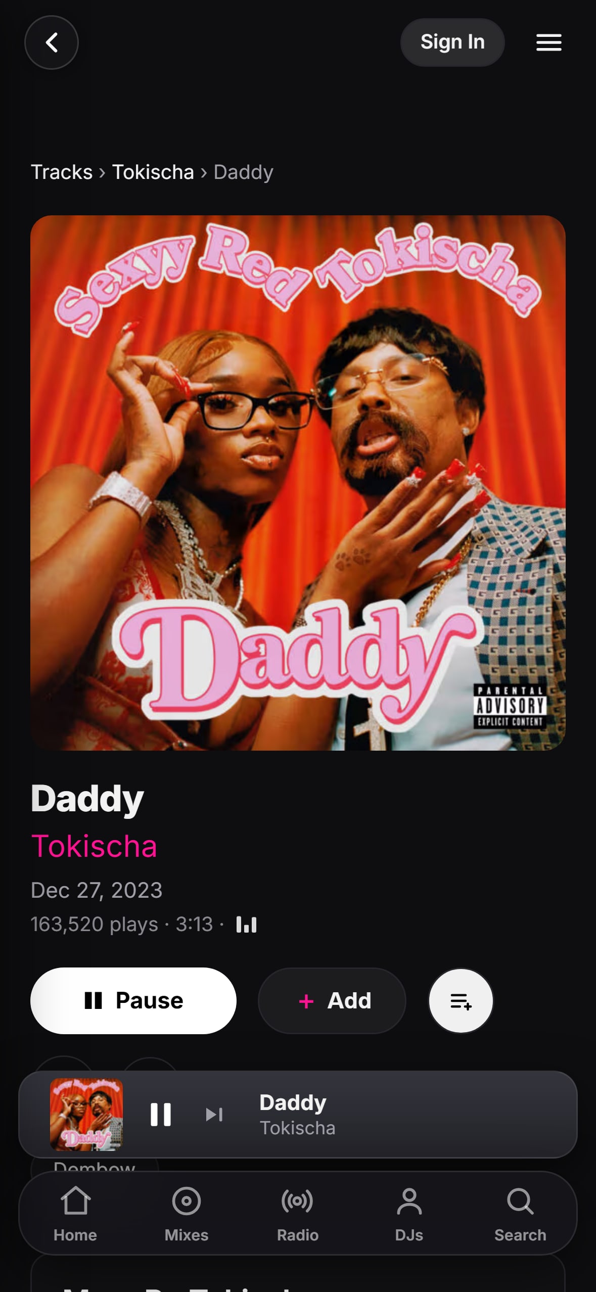 “Daddy” playing in the LMP DJ app