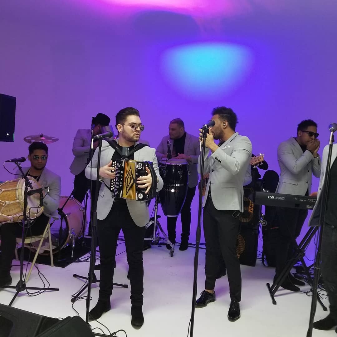 El Grupo D' Ahora at soundcheck, accordion and vocals at the front
