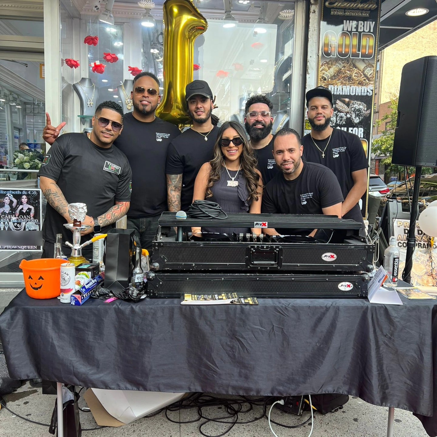 LMP's team and DJs at the decks outside Elizabeth Fine Jewelry on St. Nicholas Avenue