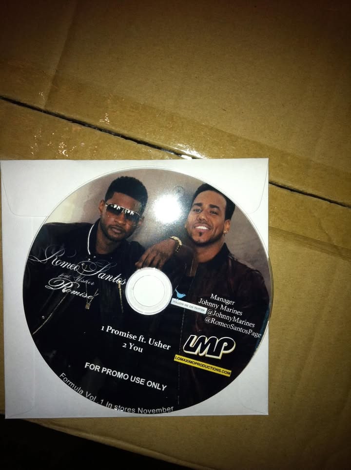 LMP's promo CD of Romeo Santos' “Promise” featuring Usher and “You” — “For promo use only · Formula Vol. 1 in stores November” — with the LMP logo
