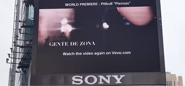 The Piensas world premiere on the Times Square screen