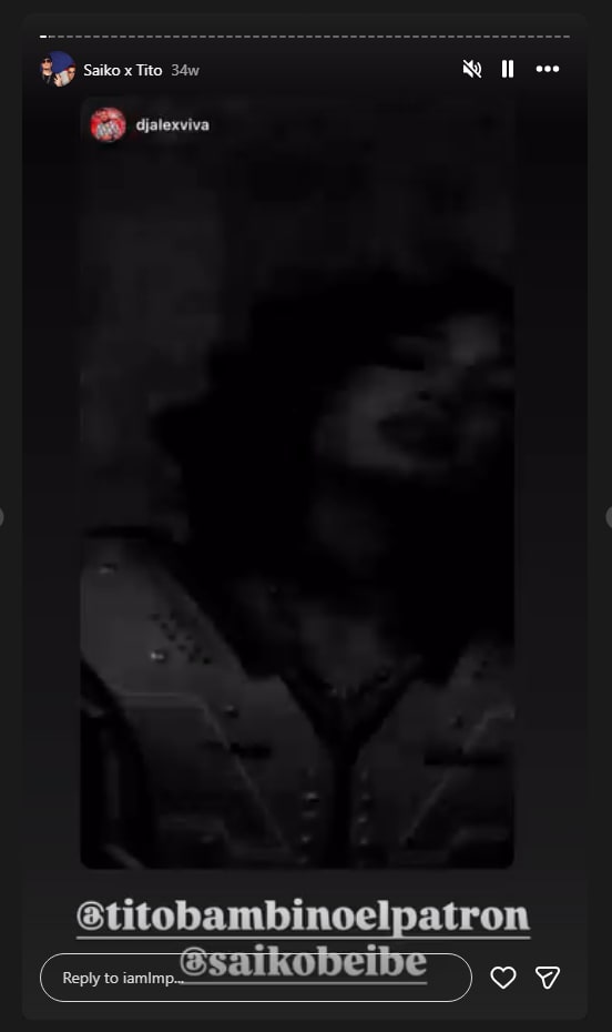LMP's Instagram story resharing DJ Alex Viva's post, tagging @titobambinoelpatron and @saikobeibe