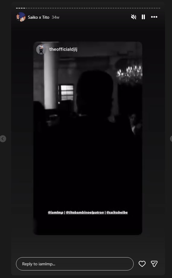 DJ LJ's Instagram story, tagging @iamlmp, @titobambinoelpatron and @saikobeibe