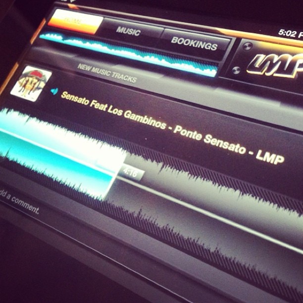 “Sensato Feat Los Gambinos — Ponte Sensato — LMP” on the “New Music Tracks” screen of the LMP Radio app