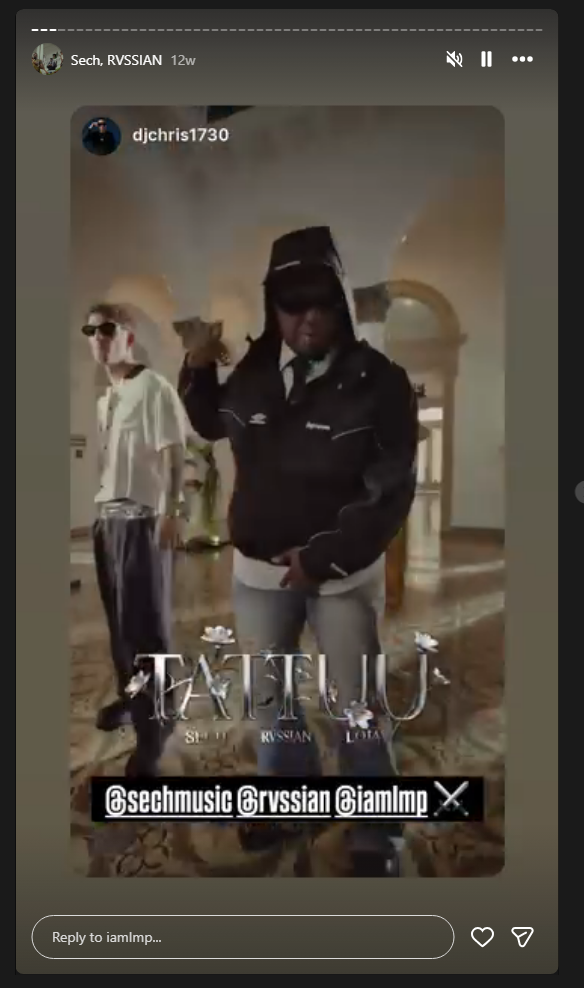 LMP DJ djchris1730's Instagram story for “TATTUU”, tagging @sechmusic, @rvssian and @iamlmp