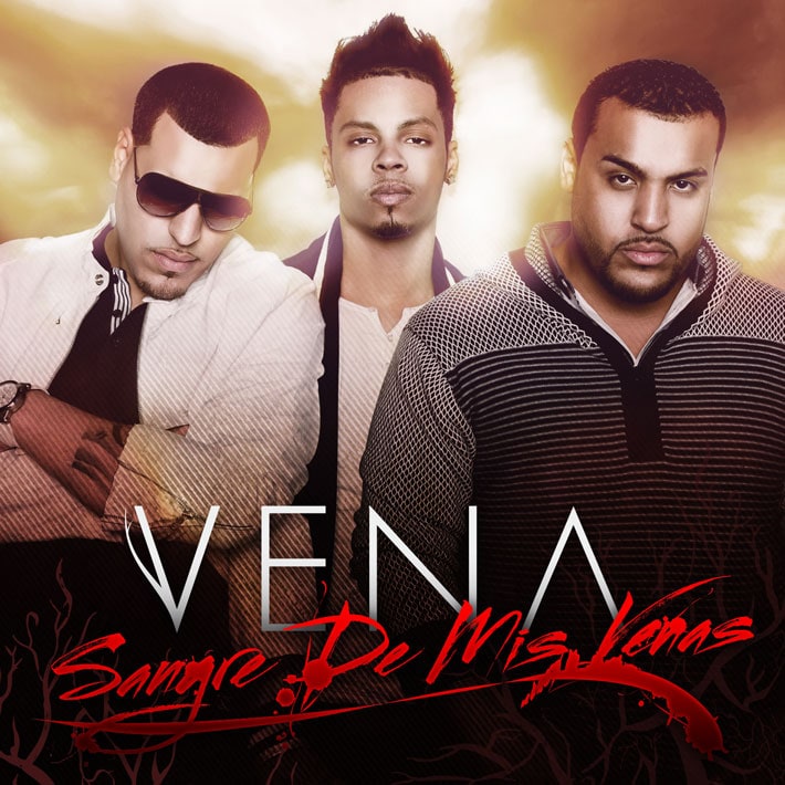 Cover art for Vena's “Sangre De Mis Venas” — the three members of Vena above the title in red script